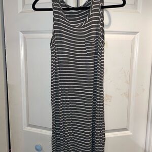 Maurices Gray and White Striped Sleeveless Maxi Dress